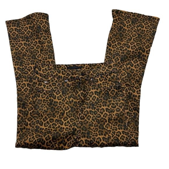 7 For All Mankind Anthropologie Leopard Print High Waist Slim Kick Jeans 28 - Picture 8 of 17